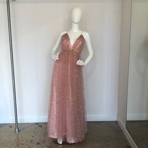 Joanna August Audrey Long Startulle Dress in Star Tulle Pink